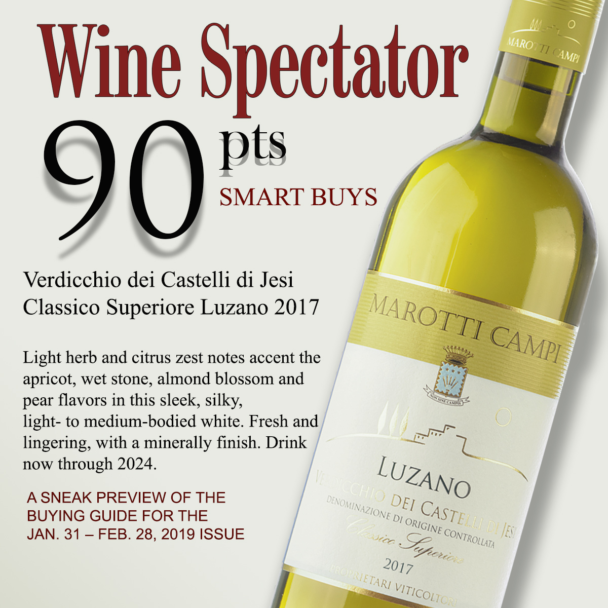 Wine Spectator Verdicchio Marotti Campi Luzano 90 pts