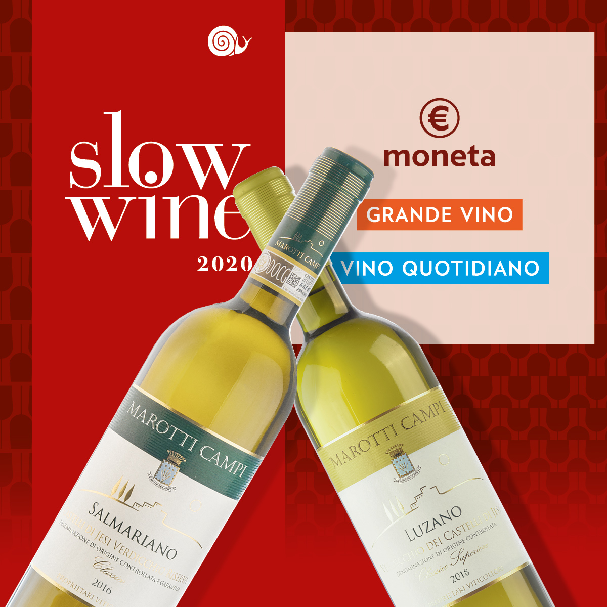 Sono sempre felice quando arriva la comunicazione di Slow Wine Guide per la nuova Guida! Quest'anno abbiamo avuto tre premi: Salmariano 2016 - Castelli di Jesi Verdicchio Classico Riserva DOCG ha ottenuto GRANDE VINO "bottiglia eccellente sotto il profilo organolettico" Luzano 2016 - Verdicchio dei Castelli di Jesi Classico Superiore DOC ha ottenuto VINO QUOTIDIANO "bottiglia eccellente sotto il profilo organolettico con un prezzo eccellente" La Cantina Marotti Campi ha ottenuto il simbolo MONETA "assegnato a quell'azienda che ha espresso un buon rapporto tra la qualità e il prezzo per tutte le bottiglie presentate alle degustazioni" --------------------------------------------------------- I am always happy when the Slow Wine Guide announces the awards! And this year we got 3 acknowledgments: Salmariano 2016 is "GRANDE VINO" excellent quality Luzano 2018 is "VINO QUOTIDIANO" excellent price - quality Marotti Campi winery has "MONETA" excellent price-quality on all the wines.