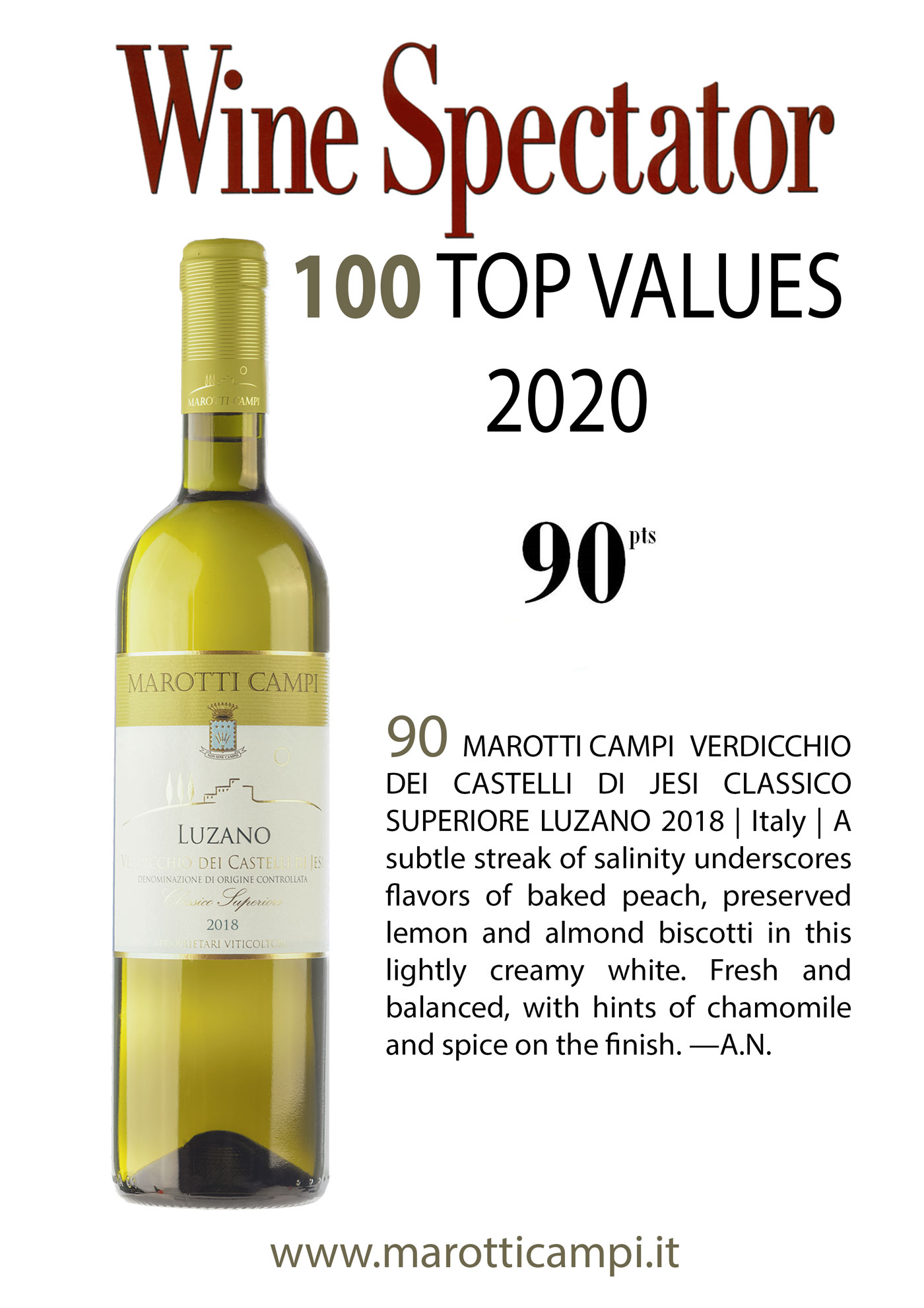 Wine Spectator TOP 100 2020 Marotti Campi Verdicchio dei Castelli di Jesi Classico DOC Superiore Luzano